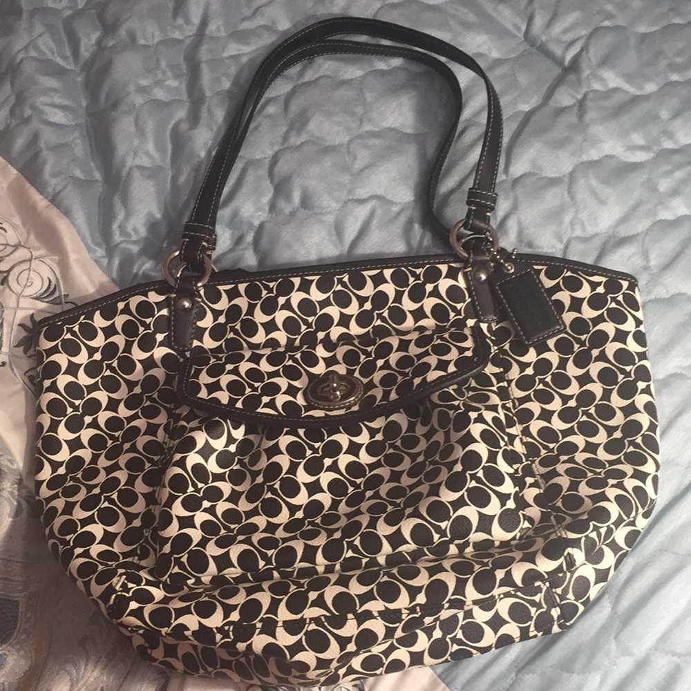 Coach black and white monogram C tote
